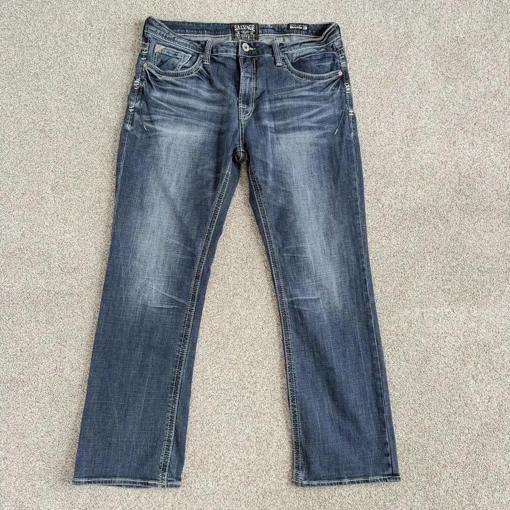 Salvage Supply Company Mayhem Bootcut Jeans Mens Buckle Dark Wash Size 38R